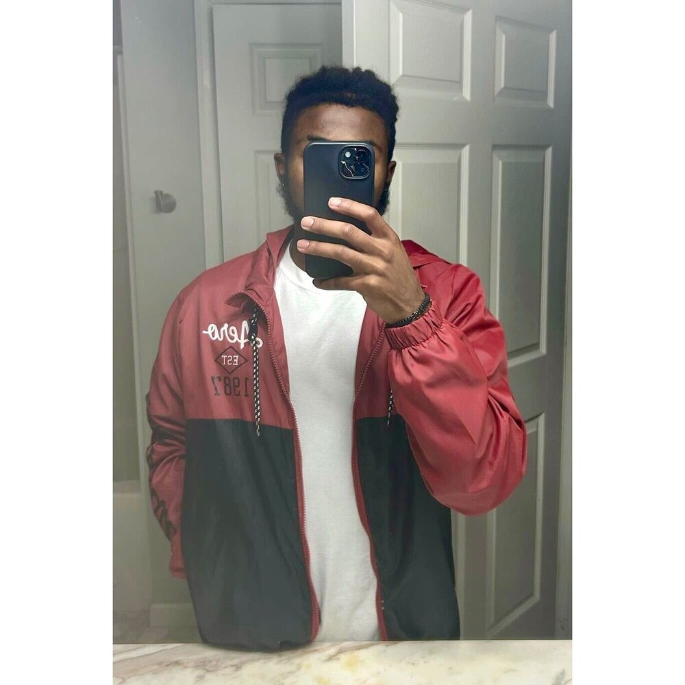 Aero Vintage Nylon Windbreaker Jacket Shiny Hooded Glanz Aeropostale Red S